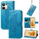 For OPPO Reno9 Butterfly Love Flower Embossed Leather Phone Case(Blue) - 1