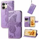 For OPPO Reno9 Butterfly Love Flower Embossed Leather Phone Case(Lavender) - 1