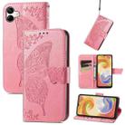 For Samsung Galaxy A04 Butterfly Love Flower Embossed Leather Phone Case(Pink) - 1