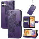 For Samsung Galaxy A04 Butterfly Love Flower Embossed Leather Phone Case(Purple) - 1