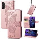 For Tecno Pova 3 Butterfly Love Flower Embossed Leather Phone Case(Rose Gold) - 1