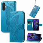 For Tecno Pova 3 Butterfly Love Flower Embossed Leather Phone Case(Blue) - 1