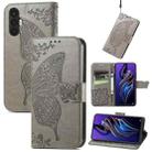 For Tecno Pova 3 Butterfly Love Flower Embossed Leather Phone Case(Gray) - 1