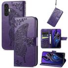 For Tecno Pova 3 Butterfly Love Flower Embossed Leather Phone Case(Purple) - 1