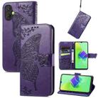 For Tecno Spark 9 Pro Butterfly Love Flower Embossed Leather Phone Case(Purple) - 1