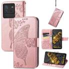 For vivo iQOO Neo 6 Butterfly Love Flower Embossed Leather Phone Case(Rose Gold) - 1