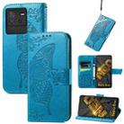 For vivo iQOO Neo 6 Butterfly Love Flower Embossed Leather Phone Case(Blue) - 1