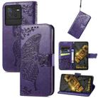 For vivo iQOO Neo 6 Butterfly Love Flower Embossed Leather Phone Case(Purple) - 1