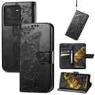 For ZTE Blade V40s Butterfly Love Flower Embossed Leather Phone Case(Black) - 1