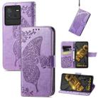 For ZTE Blade V40s Butterfly Love Flower Embossed Leather Phone Case(Lavender) - 1