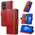 For Asus Zenfone 9 CaseNeo Splicing Dual Magnetic Buckle Leather Phone Case(Red) - 1