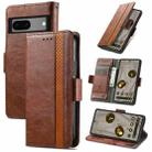 For Google Pixel 7A CaseNeo Splicing Dual Magnetic Buckle Leather Phone Case(Brown) - 1