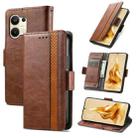 For OPPO Reno9 CaseNeo Splicing Dual Magnetic Buckle Leather Phone Case(Brown) - 1