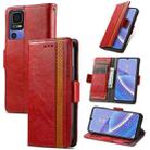 For TCL 40 SE CaseNeo Splicing Dual Magnetic Buckle Leather Phone Case(Red) - 1