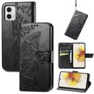 For Motorola Moto G73 Butterfly Love Flower Embossed Flip Leather Phone Case(Black) - 1