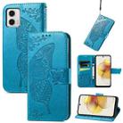 For Motorola Moto G73 Butterfly Love Flower Embossed Flip Leather Phone Case(Blue) - 1