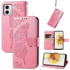 For Motorola Moto G73 Butterfly Love Flower Embossed Flip Leather Phone Case(Pink) - 1