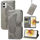 For Motorola Moto G73 Butterfly Love Flower Embossed Flip Leather Phone Case(Gray) - 1