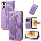 For Motorola Moto G73 Butterfly Love Flower Embossed Flip Leather Phone Case(Light Purple) - 1