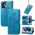 For Motorola Moto G23 Butterfly Love Flower Embossed Flip Leather Phone Case(Blue) - 1