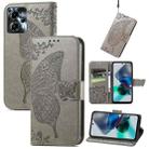 For Motorola Moto G23 Butterfly Love Flower Embossed Flip Leather Phone Case(Gray) - 1