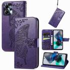 For Motorola Moto G23 Butterfly Love Flower Embossed Flip Leather Phone Case(Dark Purple) - 1