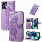 For Motorola Moto G23 Butterfly Love Flower Embossed Flip Leather Phone Case(Light Purple) - 1