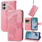 For Motorola Moto E13 Butterfly Love Flower Embossed Flip Leather Phone Case(Pink) - 1