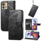 For Motorola Edge 30 Fusion Butterfly Love Flower Embossed Flip Leather Phone Case(Black) - 1