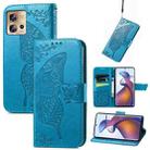 For Motorola Edge 30 Fusion Butterfly Love Flower Embossed Flip Leather Phone Case(Blue) - 1