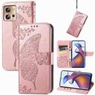 For Motorola Edge 30 Fusion Butterfly Love Flower Embossed Flip Leather Phone Case(Rose Gold) - 1