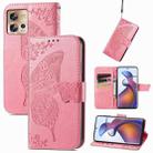 For Motorola Edge 30 Fusion Butterfly Love Flower Embossed Flip Leather Phone Case(Pink) - 1