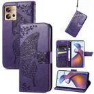 For Motorola Edge 30 Fusion Butterfly Love Flower Embossed Flip Leather Phone Case(Dark Purple) - 1