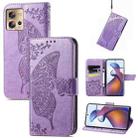 For Motorola Edge 30 Fusion Butterfly Love Flower Embossed Flip Leather Phone Case(Light Purple) - 1