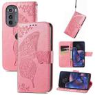 For Motorola Edge 2022 Butterfly Love Flower Embossed Flip Leather Phone Case(Pink) - 1