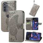 For Motorola Edge 2022 Butterfly Love Flower Embossed Flip Leather Phone Case(Gray) - 1