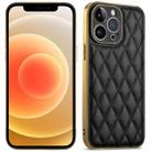 For iPhone 12 Suteni Electroplated Rhombus Grid Leather Soft TPU Phone Case(Black) - 1
