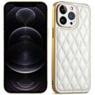 For iPhone 12 Pro Suteni Electroplated Rhombus Grid Leather Soft TPU Phone Case(White) - 1