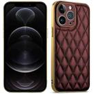 For iPhone 12 Pro Suteni Electroplated Rhombus Grid Leather Soft TPU Phone Case(Purple) - 1