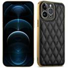 For iPhone 12 Pro Max Suteni Electroplated Rhombus Grid Leather Soft TPU Phone Case(Black) - 1