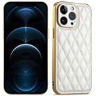 For iPhone 12 Pro Max Suteni Electroplated Rhombus Grid Leather Soft TPU Phone Case(White) - 1