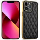 For iPhone 13 Suteni Electroplated Rhombus Grid Leather Soft TPU Phone Case(Black) - 1