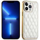 For iPhone 13 Pro Suteni Electroplated Rhombus Grid Leather Soft TPU Phone Case(White) - 1
