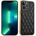 For iPhone 13 Pro Max Suteni Electroplated Rhombus Grid Leather Soft TPU Phone Case(Black) - 1