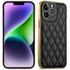 For iPhone 14 Suteni Electroplated Rhombus Grid Leather Soft TPU Phone Case(Black) - 1