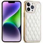 For iPhone 14 Suteni Electroplated Rhombus Grid Leather Soft TPU Phone Case(White) - 1