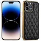 For iPhone 14 Pro Suteni Electroplated Rhombus Grid Leather Soft TPU Phone Case(Black) - 1