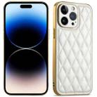 For iPhone 14 Pro Suteni Electroplated Rhombus Grid Leather Soft TPU Phone Case(White) - 1