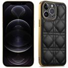 For iPhone 12 Pro Suteni Electroplated Rattan Grid Leather Soft TPU Phone Case(Black) - 1