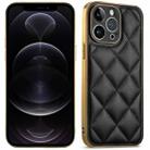 For iPhone 12 Pro Suteni Electroplated Big Diamond Grid Leather Soft TPU Phone Case(Black) - 1